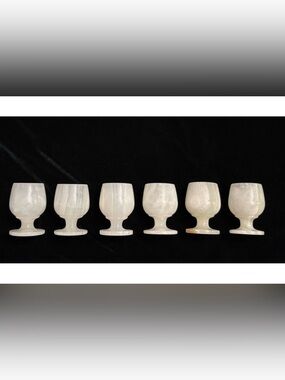 VTG Set of 6 Carved White Onyx Liqueur Glasses 3 in Made in Pakistan